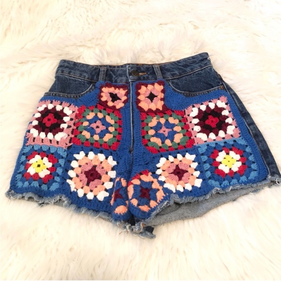 Farm Rio Ultra High Rise Crochet Denim Shorts - Picture 5 of 10